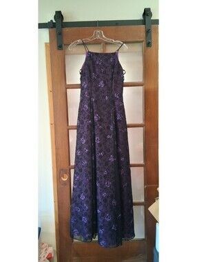 Vtg Homecoming Y2K Morgan & Co Purple Floral Maxi Dress Lace Up Grunge Fairy 5/6